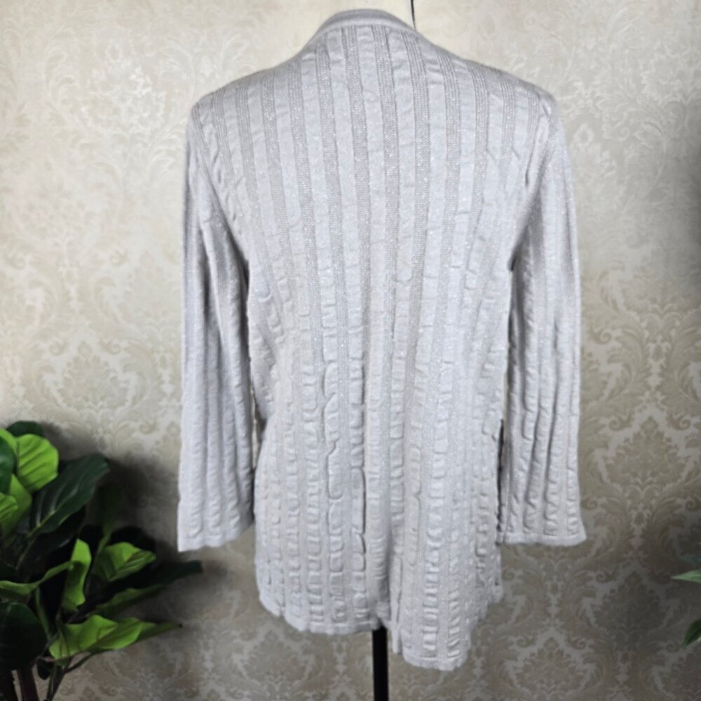 Ruby Rd Size Medium Silver Metallic Ribed Cardigan Button Front Knit Sweater - Picture 6 of 11